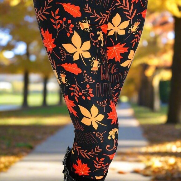 NEW Fall Thanksgiving Leggings for Women & Girls, Turkey, Pumpkin, Oak Leaf - Picture 3 of 10